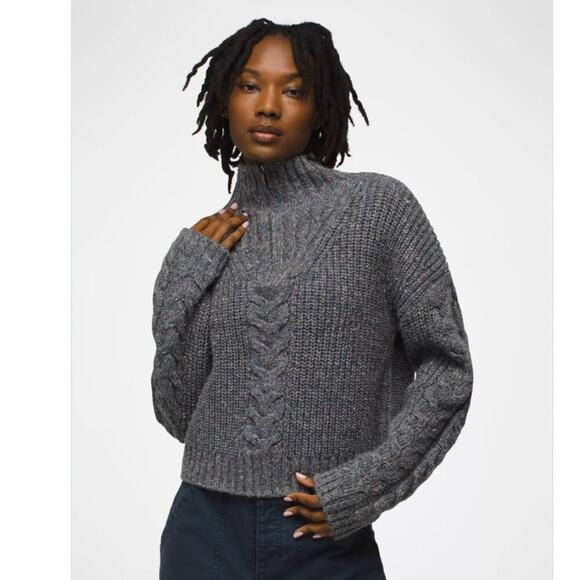 Prana Laurel Creek Quarter Zip Cable Sweater in Speckled Charcoal - Picture 1 of 11